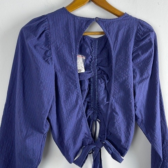 Navy Blue Ruched Open-Back Top - Picture 7 of 9